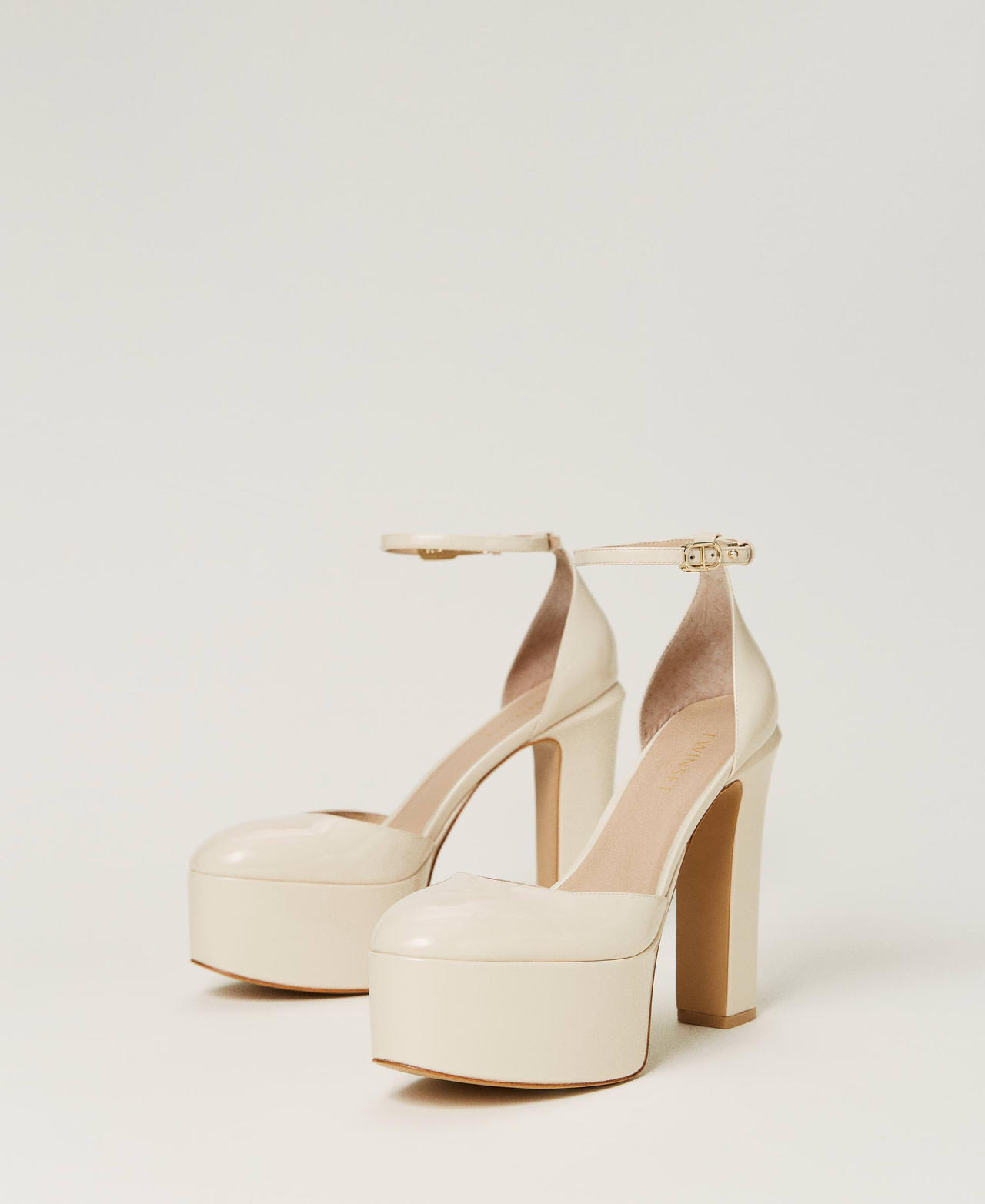 Patent leather platform court shoes