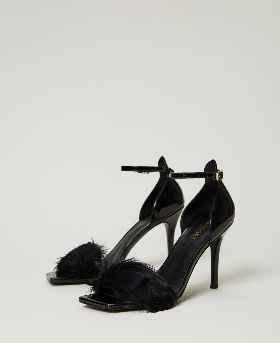 Sandali in vernice con piume Donna Nero TWINSET Milano