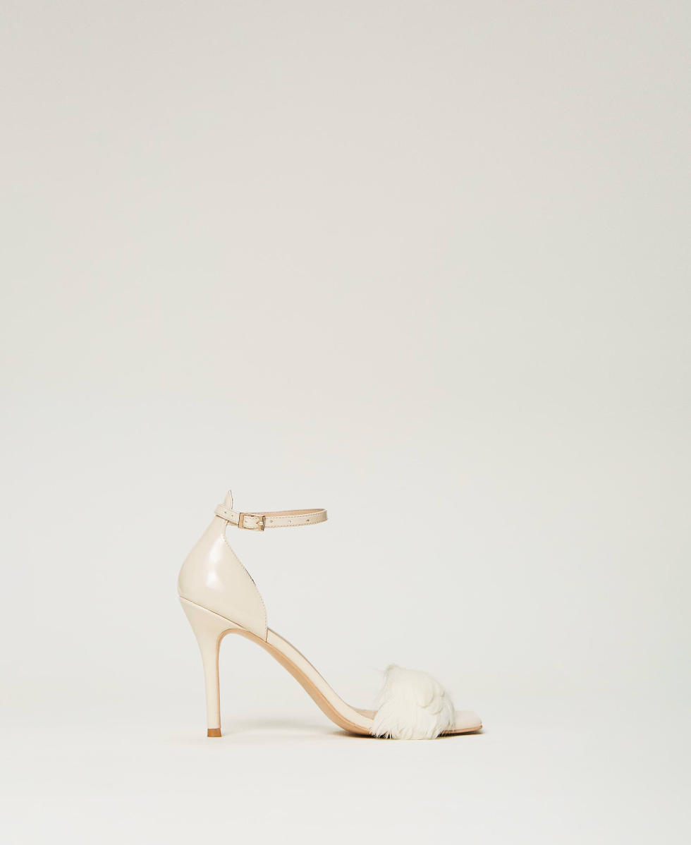 Patent leather sandals with feathers White Snow Woman 232TCP150_00282_01