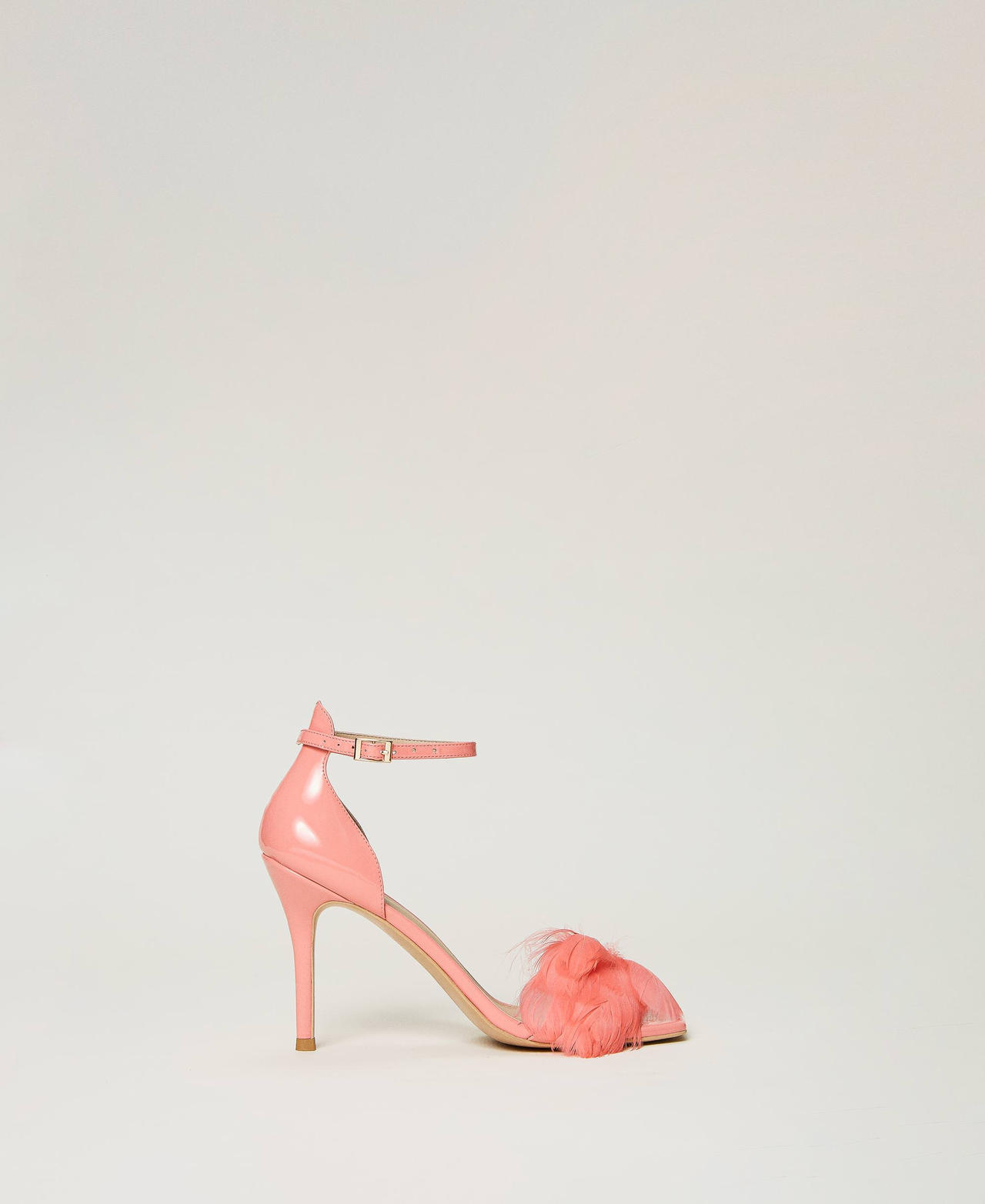 twinset scarpe - sandali in vernice con piume, rosa tropical pink, taglia: 38 donna