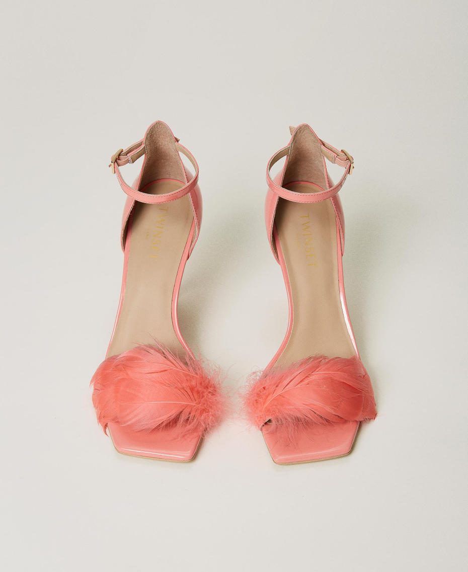 Lacksandalette mit Federn Tropical Pink Rosa Frau 232TCP150_00551_04