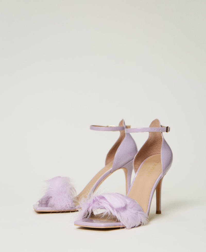 Patent leather sandals with feathers "Lavendula” Purple Woman 232TCP150_10782_02