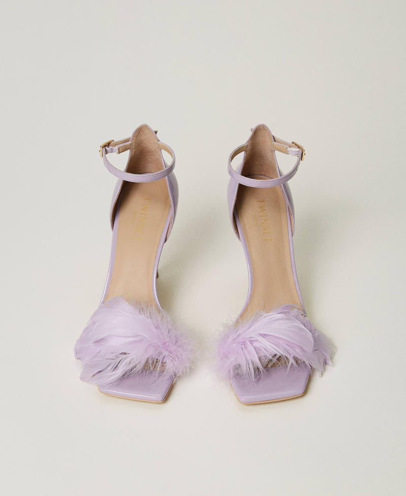 Patent leather sandals with feathers "Lavendula” Purple Woman 232TCP150_10782_04