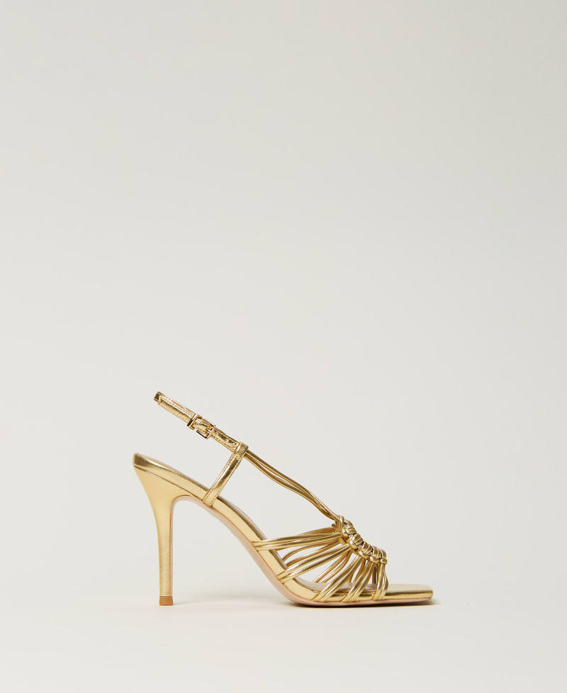 Cage sandals with Oval T Laminated Gold Woman 232TCP160-01