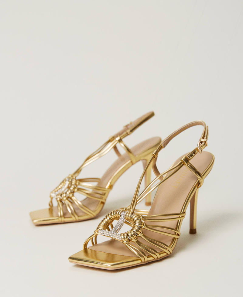 Cage sandals with Oval T Laminated Gold Woman 232TCP160-02