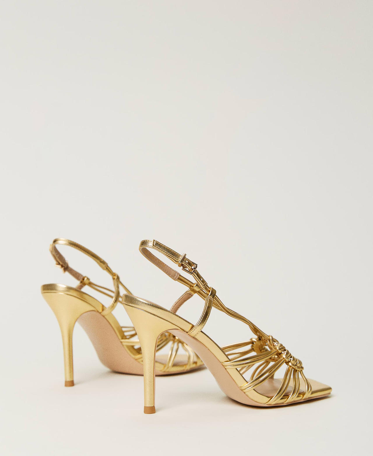 Cage sandals with Oval T Laminated Gold Woman 232TCP160-03