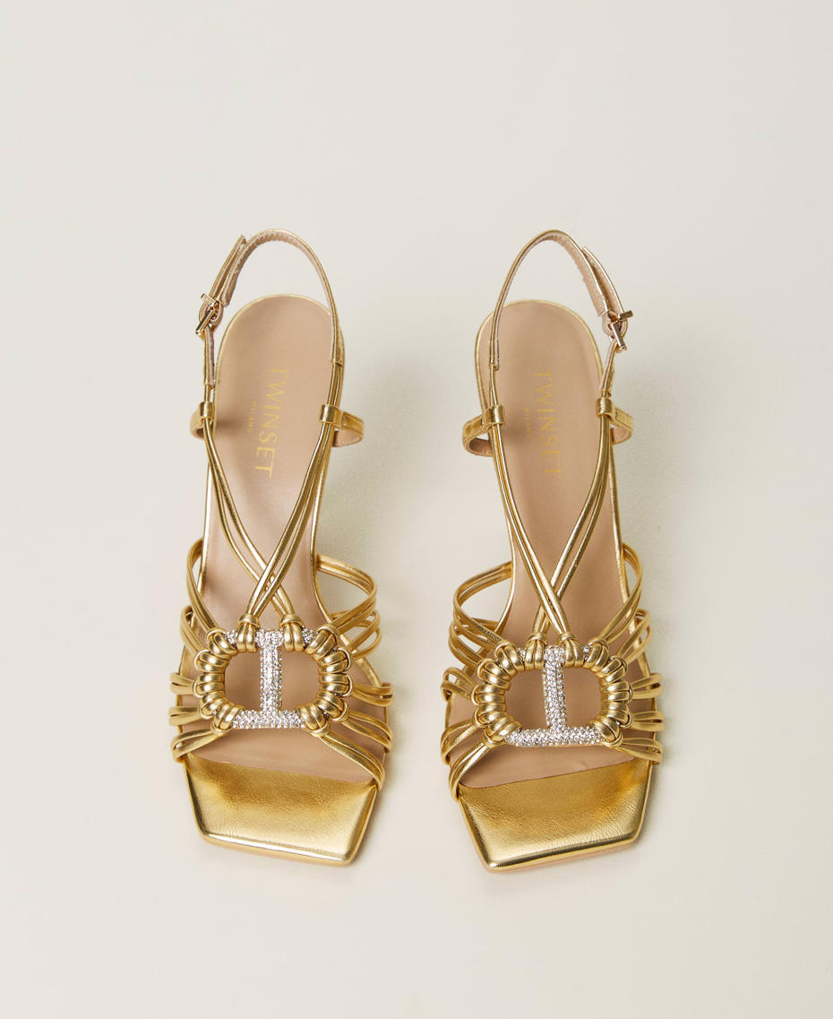 Cage sandals with Oval T Laminated Gold Woman 232TCP160-04