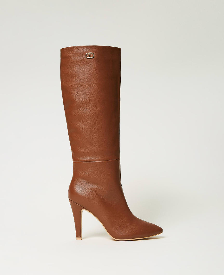 Leather high boots Woman, Brown | TWINSET Milano