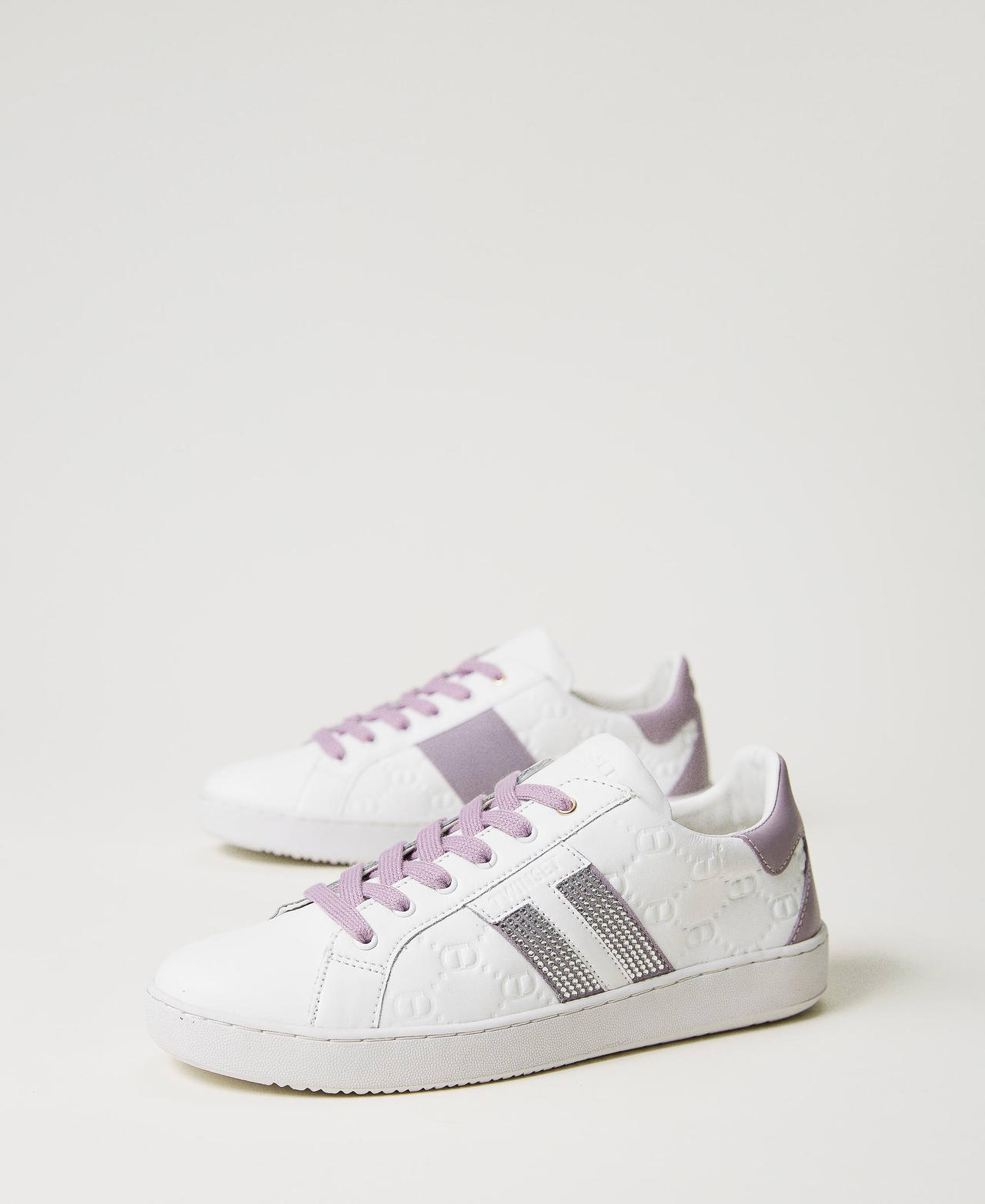 Leather trainers with rhinestones