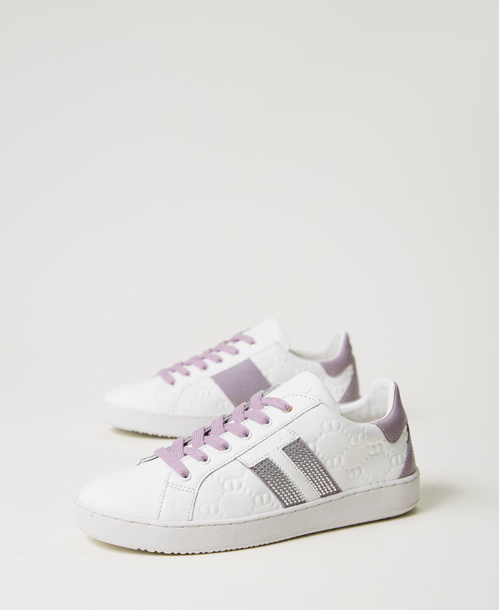 Leather trainers with rhinestones