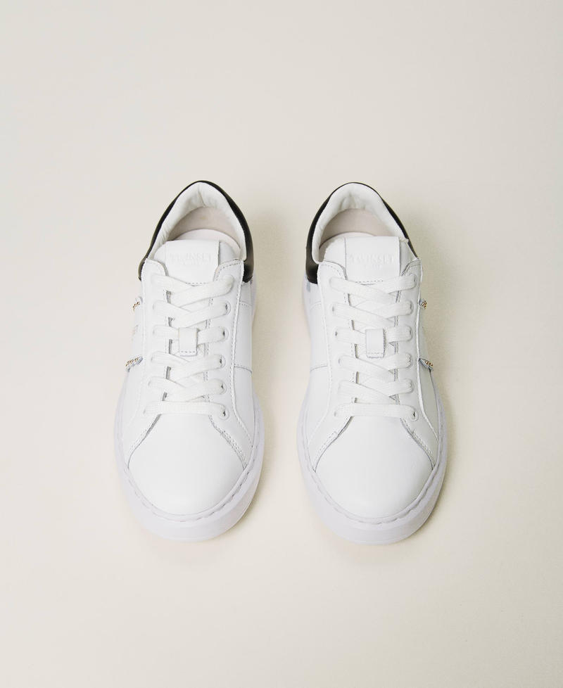 Leather trainers with studs and scalloping Bicolour Off White / Black Woman 232TCP220_02722_04
