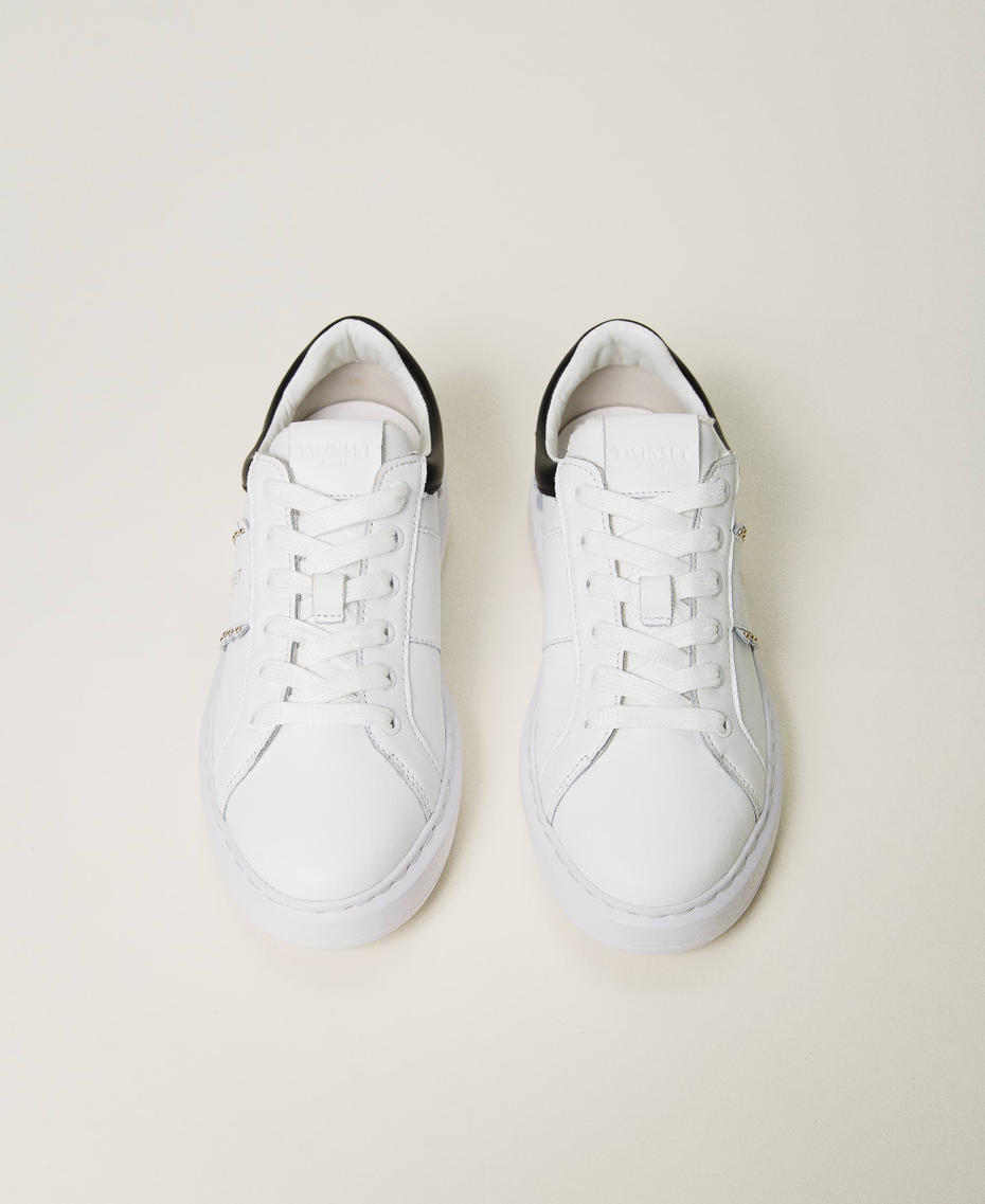 Leather trainers with studs and scalloping Bicolour Off White / Black Woman 232TCP220_02722_04