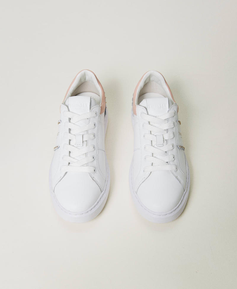 Leather trainers with studs and scalloping Two-tone Off White / Misty Pink Woman 232TCP220_10800_04