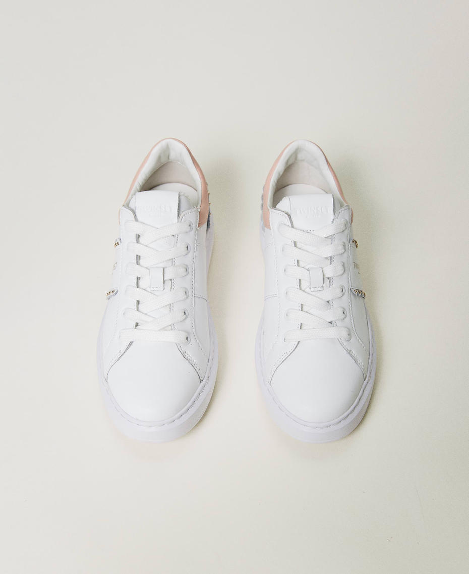 Leather trainers with studs and scalloping Two-tone Off White / Misty Pink Woman 232TCP220_10800_04
