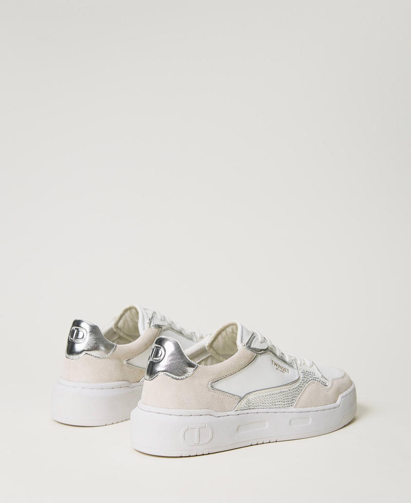 Leather trainers with logo and rhinestones