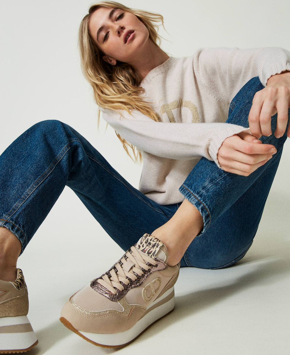 Wedge Sneaker mit Oval T Frau Beige TWINSET Milano