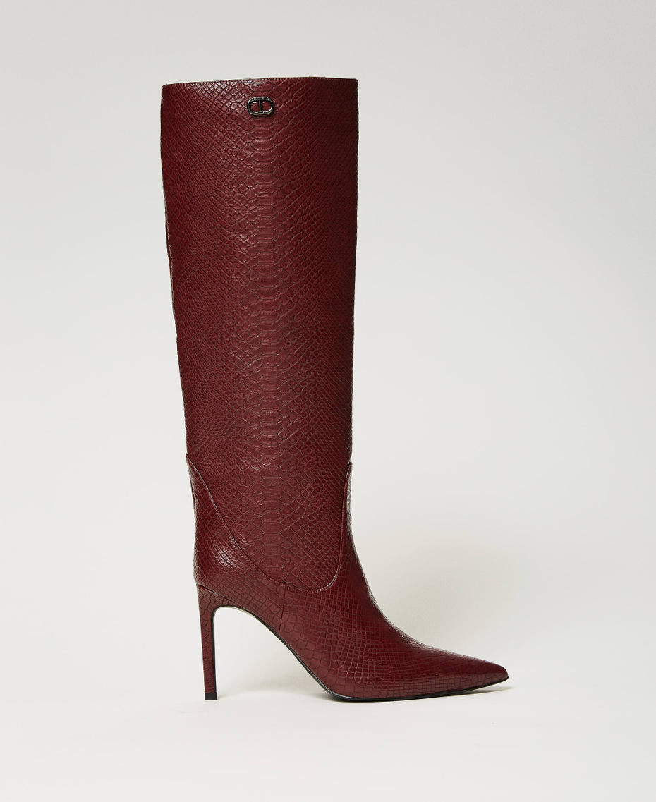 Crocodile print high boots Burgundy Python Print Woman 232TCT020_11056_01