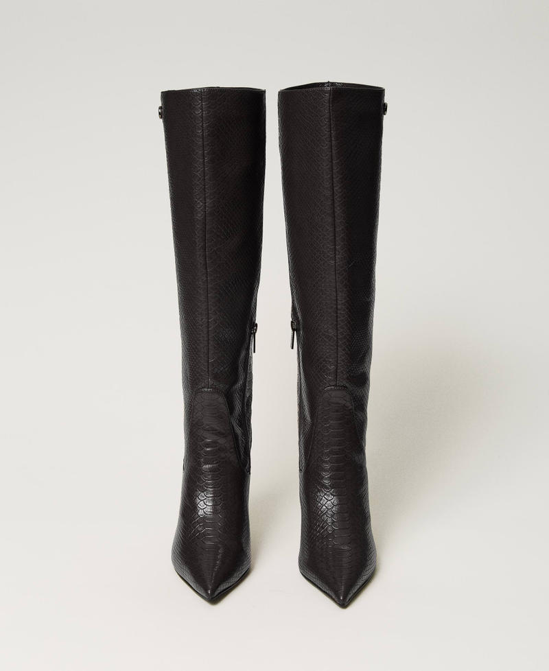 Bottes à talons avec imprimé croco Imprimé Python Noir Femme 232TCT020-04