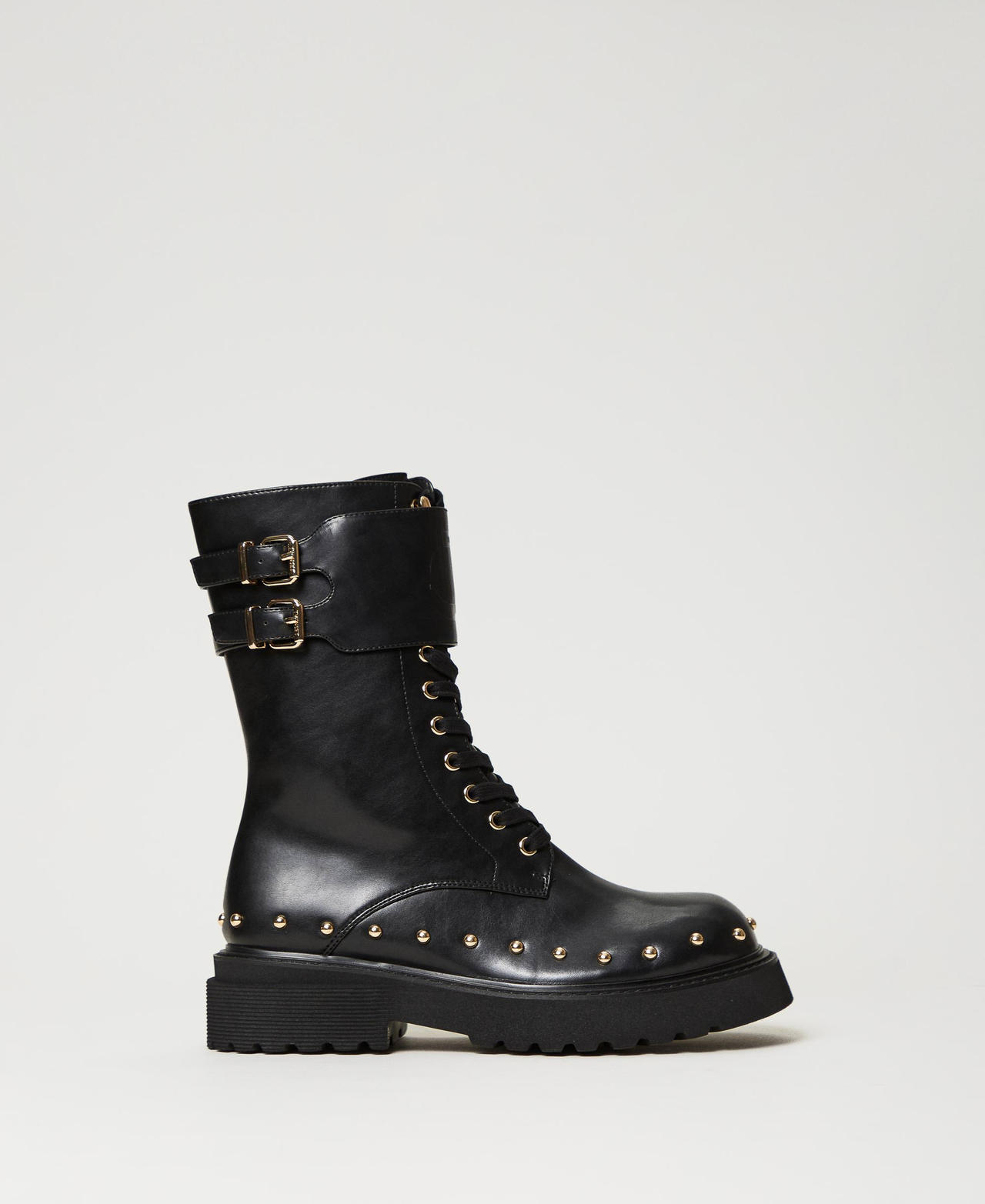 Combat boots with buckles and studs Woman Black TWINSET Milano
