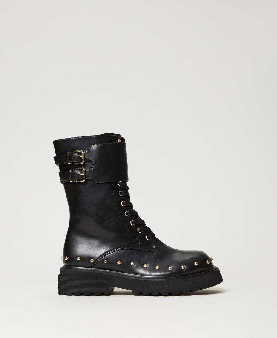 Combat boots with buckles and studs Black Woman 232TCT040-01