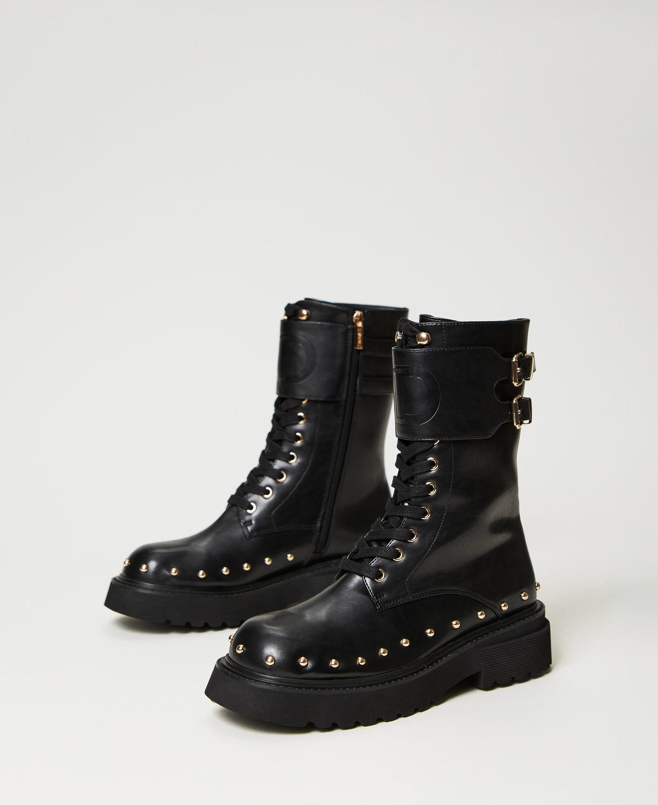 Combat boots with buckles and studs Black Woman 232TCT040-02