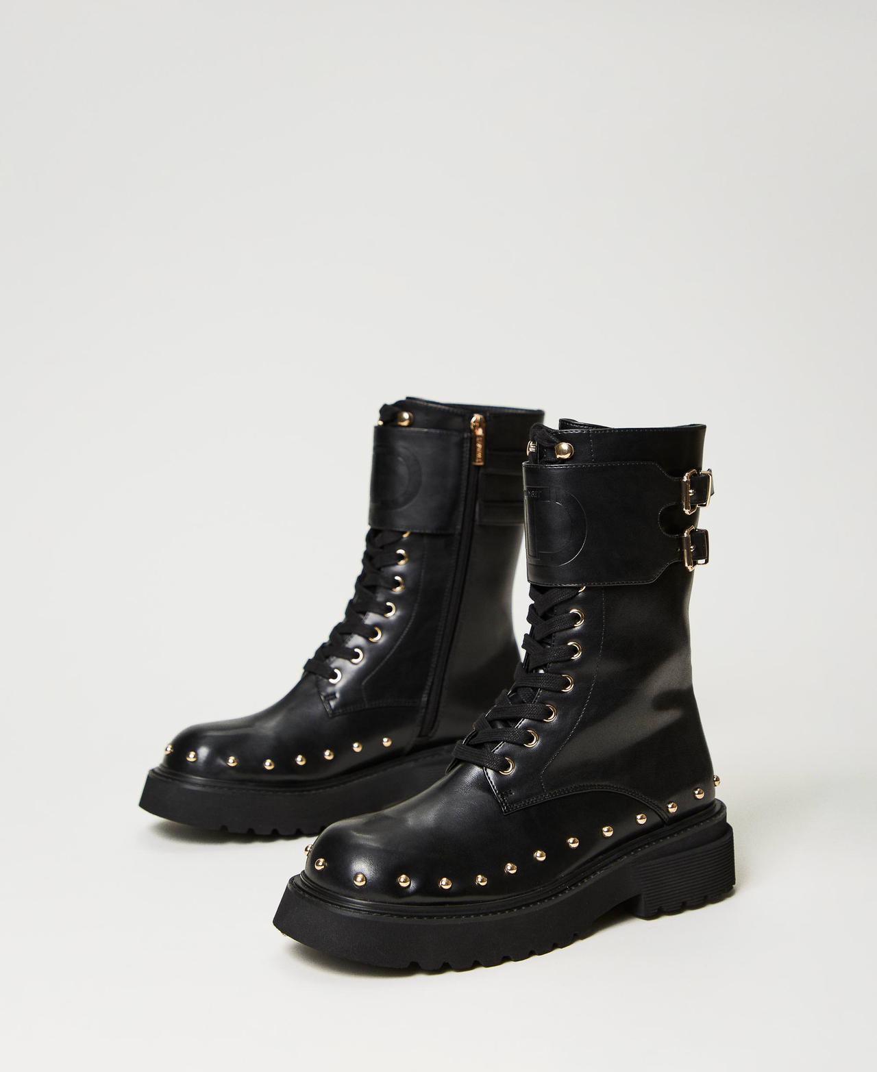 Black boots with studs and buckles shop