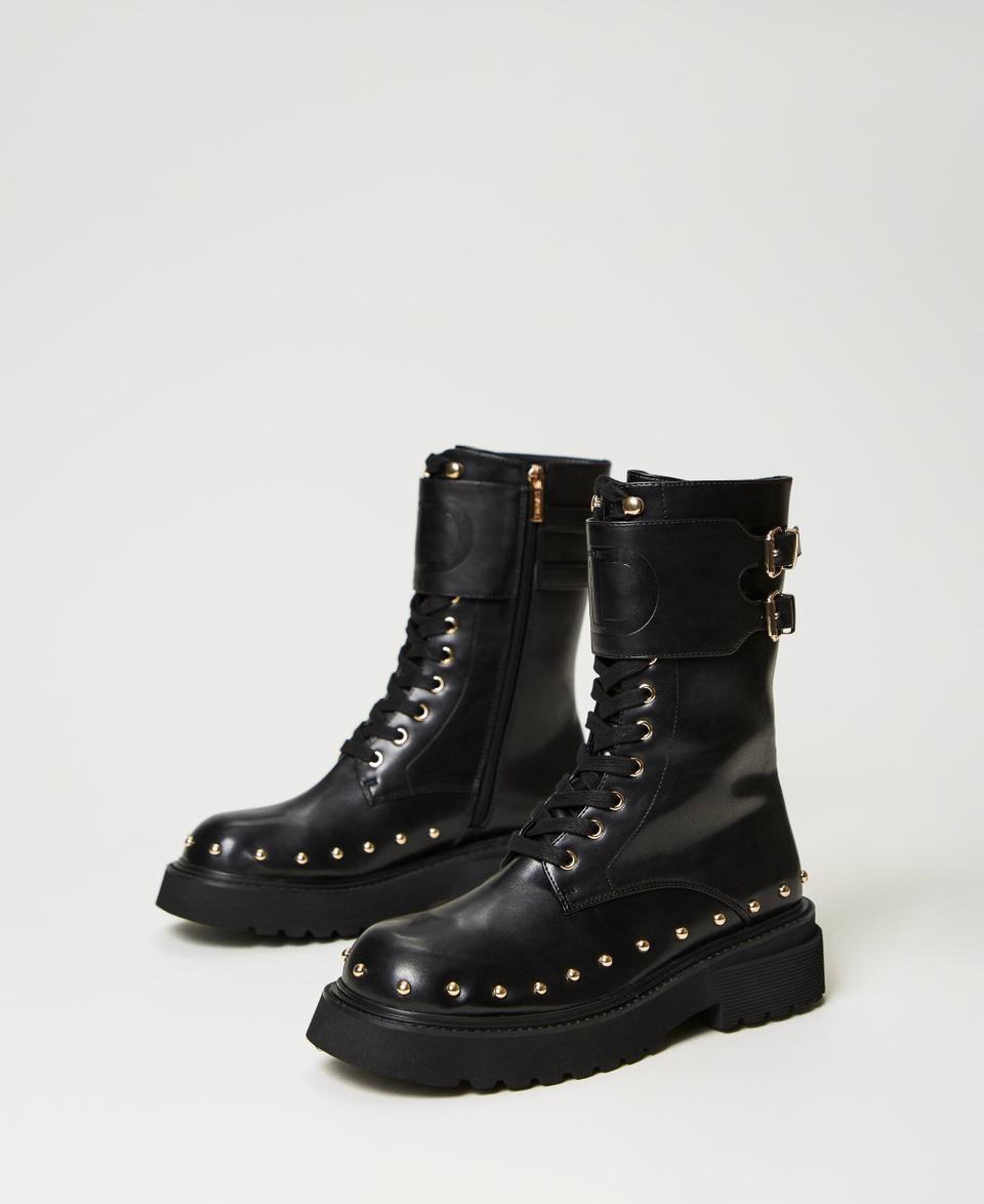 Combat boots with buckles and studs Black Woman 232TCT040_00006_02