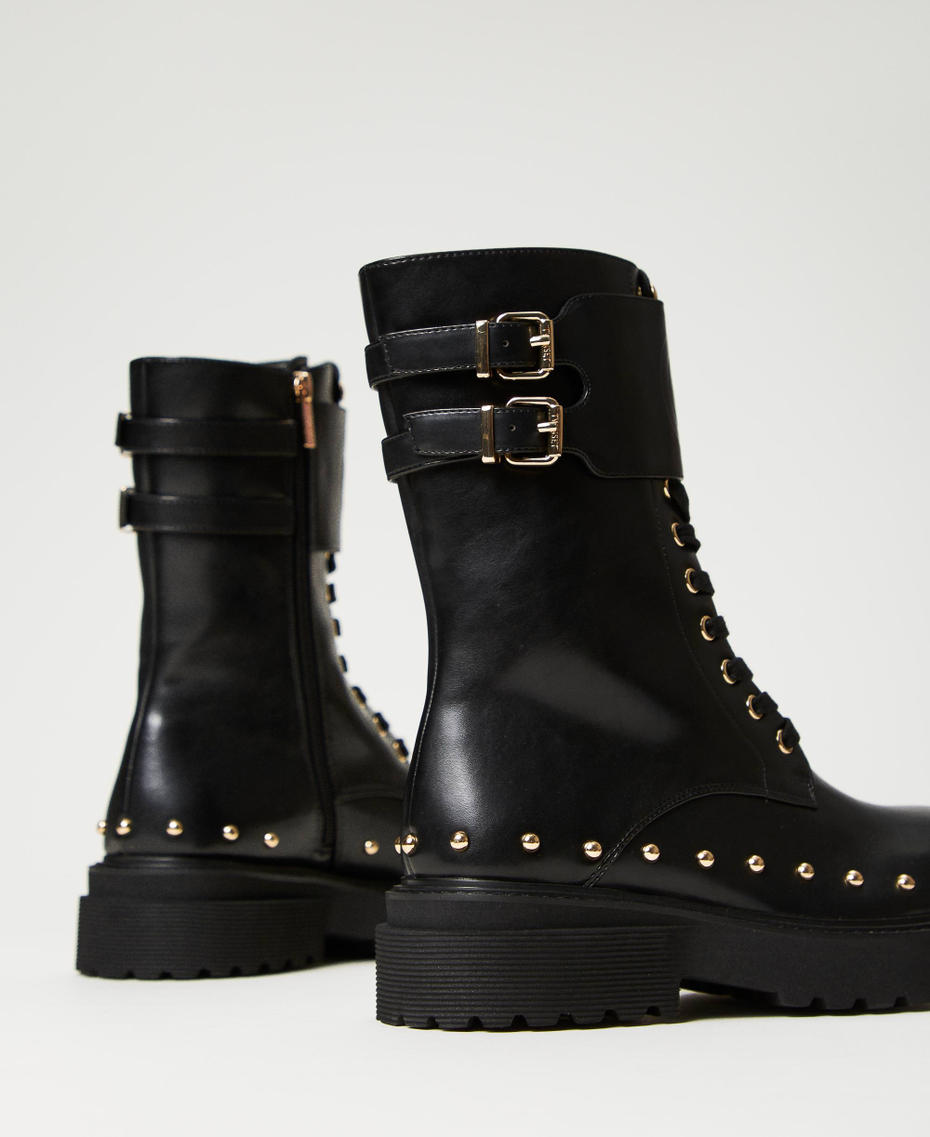 Combat boots with buckles and studs Black Woman 232TCT040-03