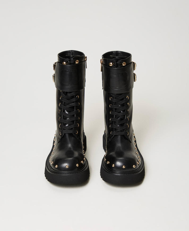 Combat boots with buckles and studs Black Woman 232TCT040-04
