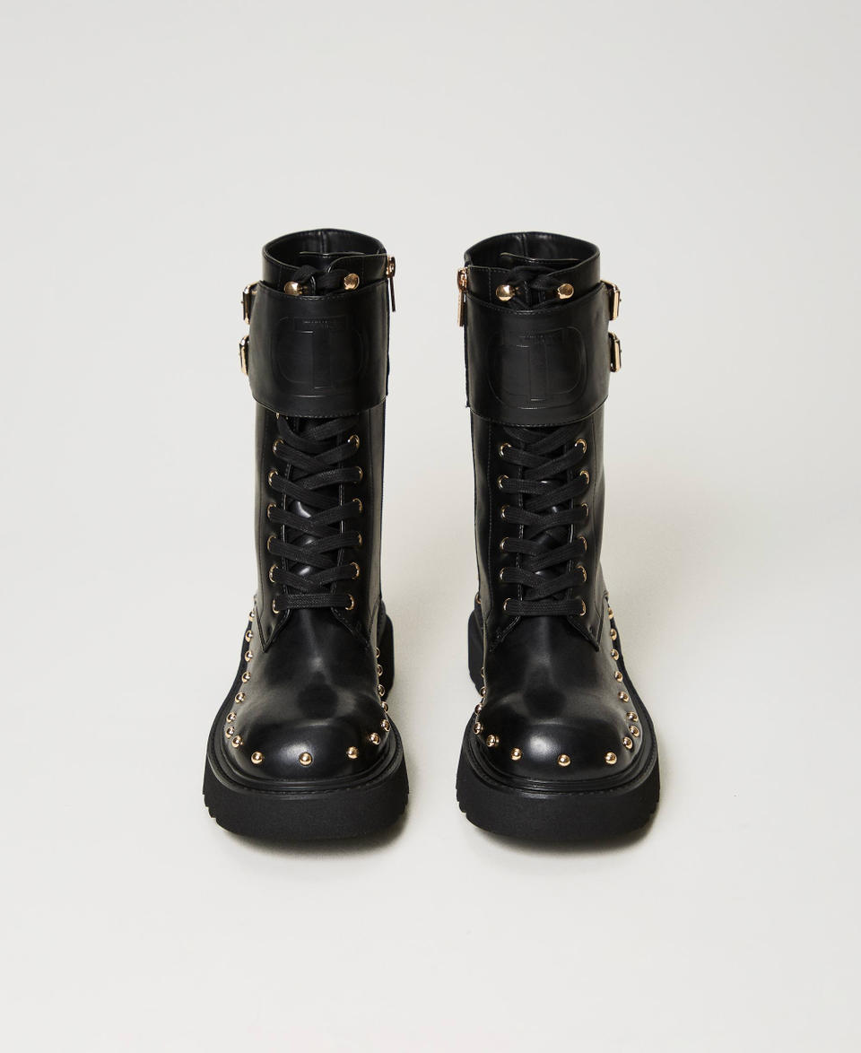 Combat boots with buckles and studs Black Woman 232TCT040_00006_04