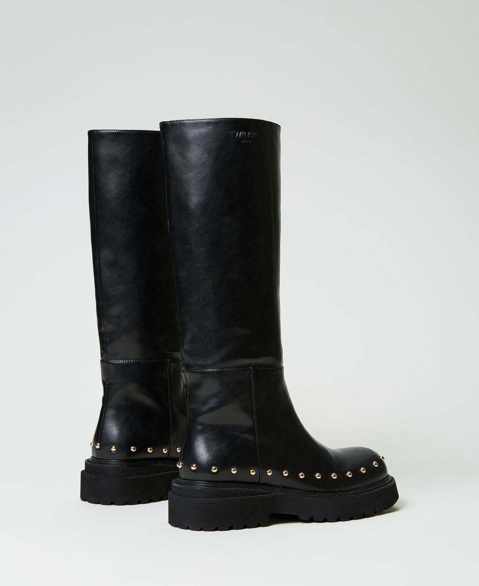 Botas moteras con tachuelas Negro Mujer 232TCT042_00006_03