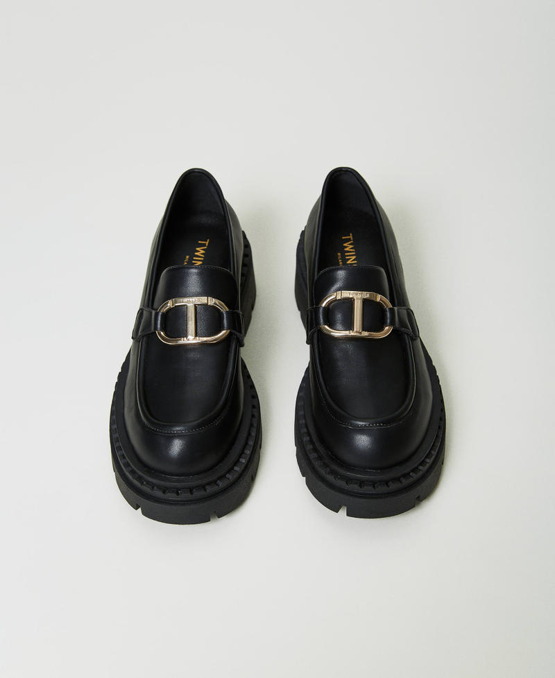 Chunky loafers with Oval T Woman, Black | TWINSET Milano