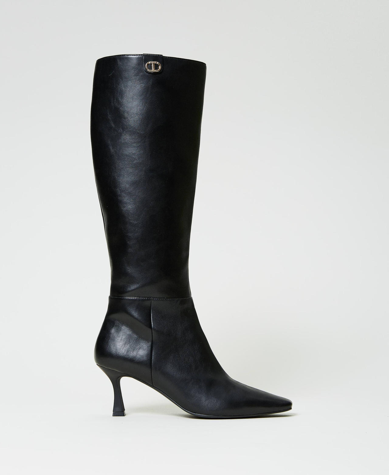 Kitten heel high boots with Oval T Woman Black TWINSET Milano