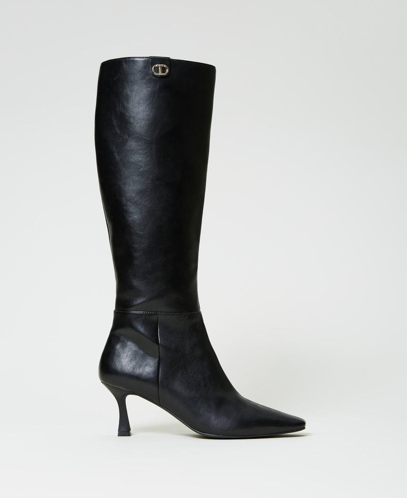 Kitten heel high boots with Oval T