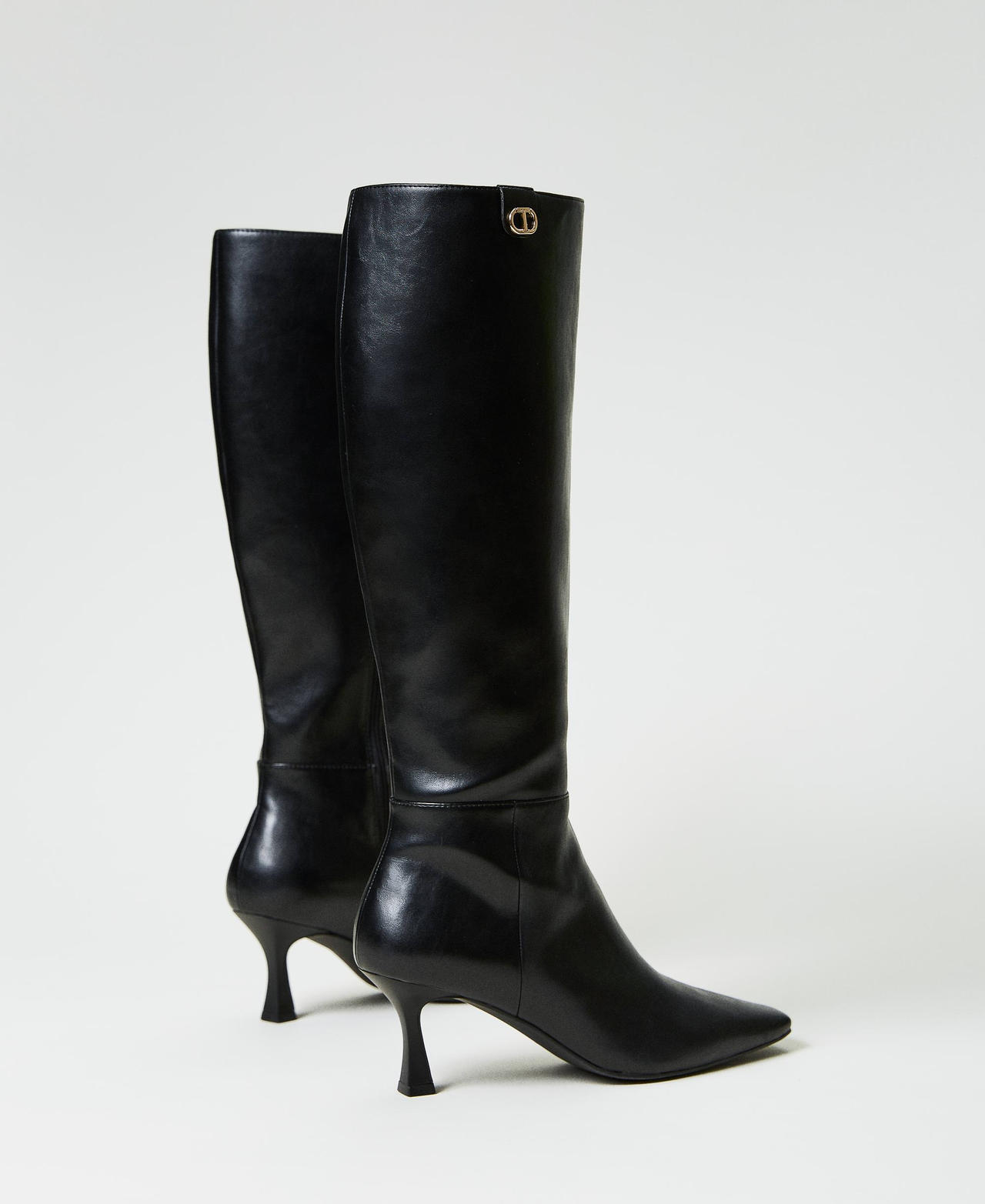 Kitten heel high boots with Oval T