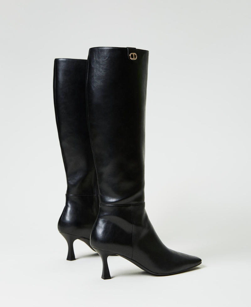 Kitten heel high boots with Oval T