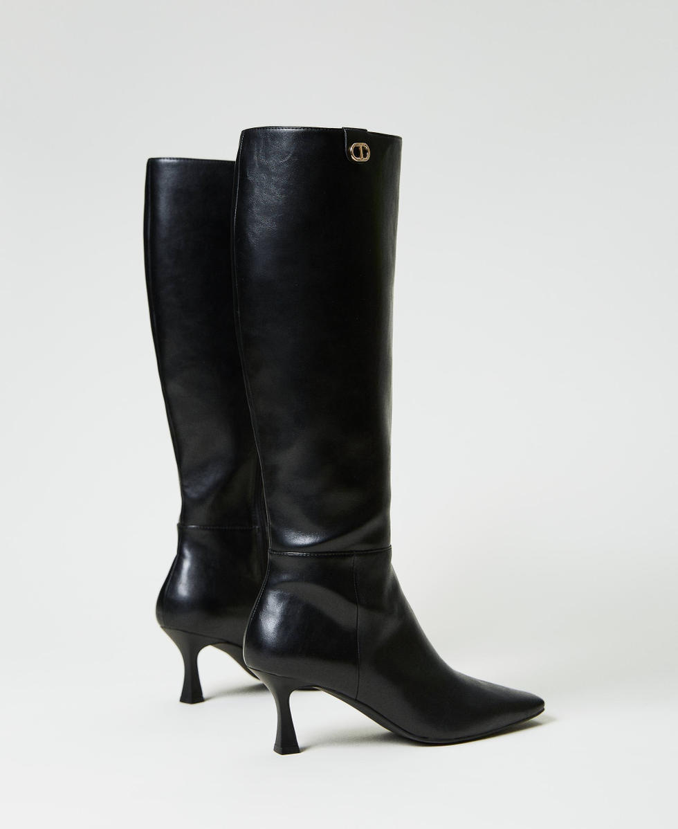 Kitten heel high boots with Oval T Woman Black TWINSET Milano
