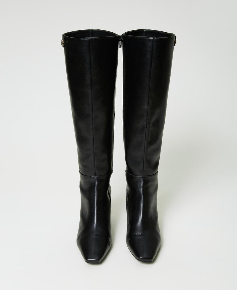 Kitten heel high boots with Oval T