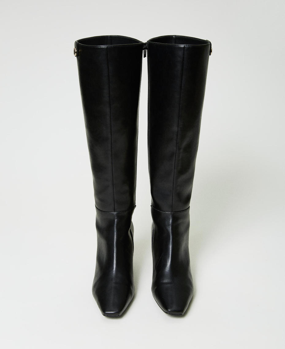 Kitten heel high boots with Oval T