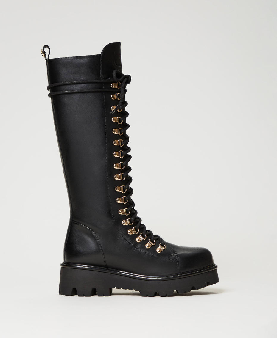 High top leather combat boots
