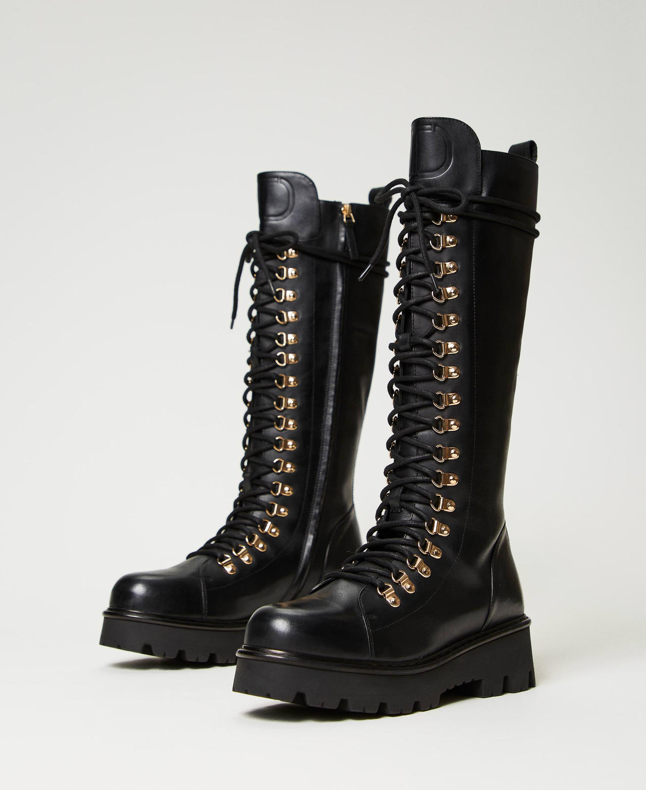 High top leather combat boots Black Woman 232TCT122-02