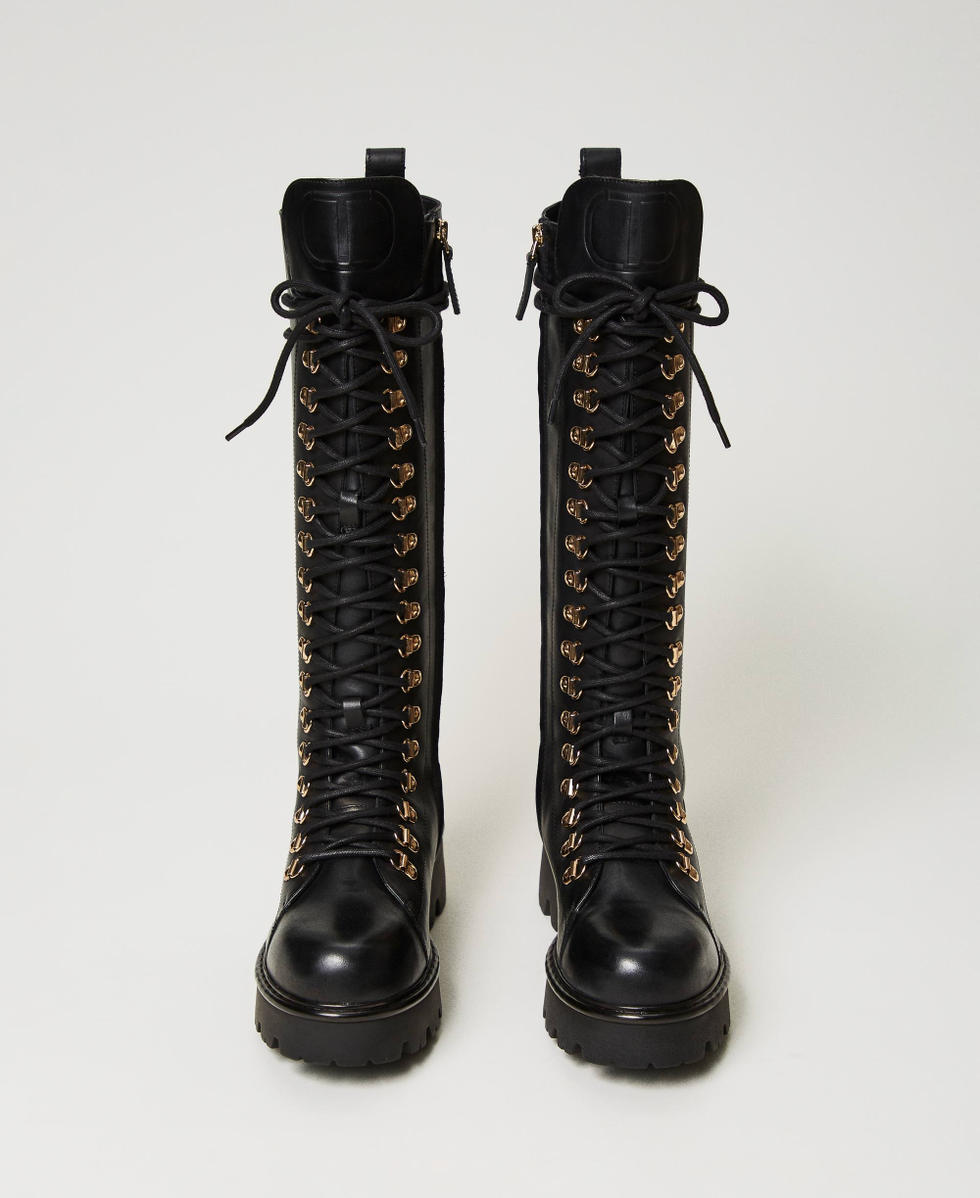 High top leather combat boots Woman Black TWINSET Milano