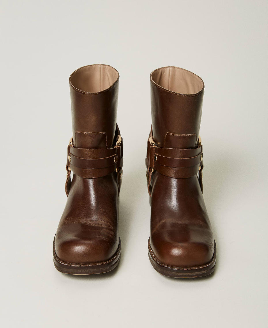 Leather boots with buckle Tobacco Woman 232TCT132-04
