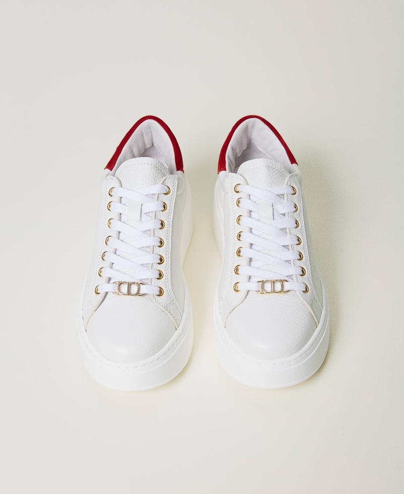 Sneakers de piel con logotipo Bicolor Blanco Óptico / Marrón «Pecan» Mujer 232TCT190-04