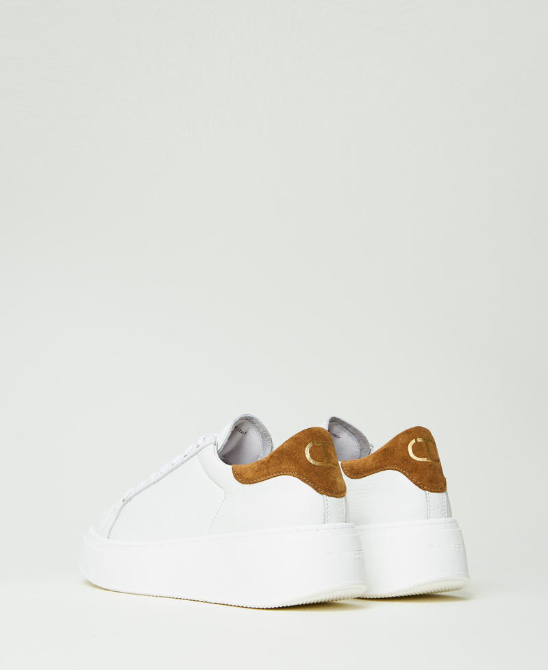 Sneakers in pelle con logo Bicolor Bianco Ottico / Marrone "Pecan" Donna 232TCT190-03