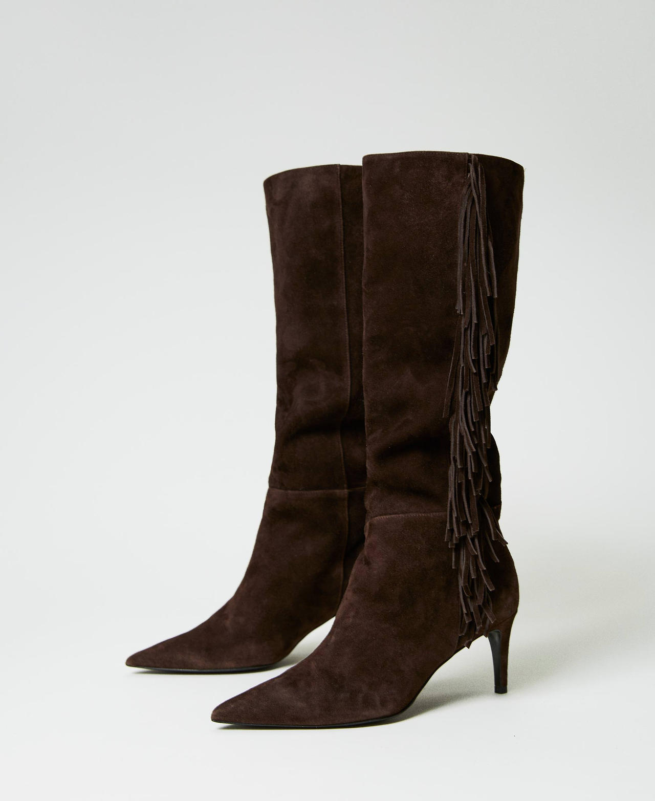 Suede boots with fringes Woman Brown TWINSET Milano