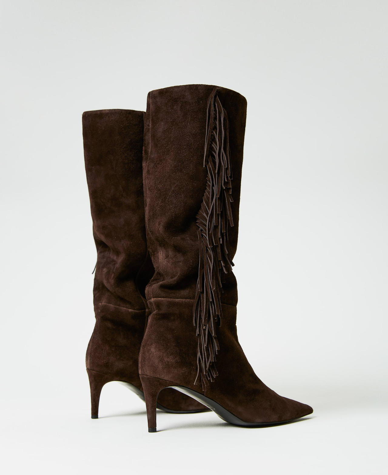 Suede boots with fringes Woman Brown TWINSET Milano