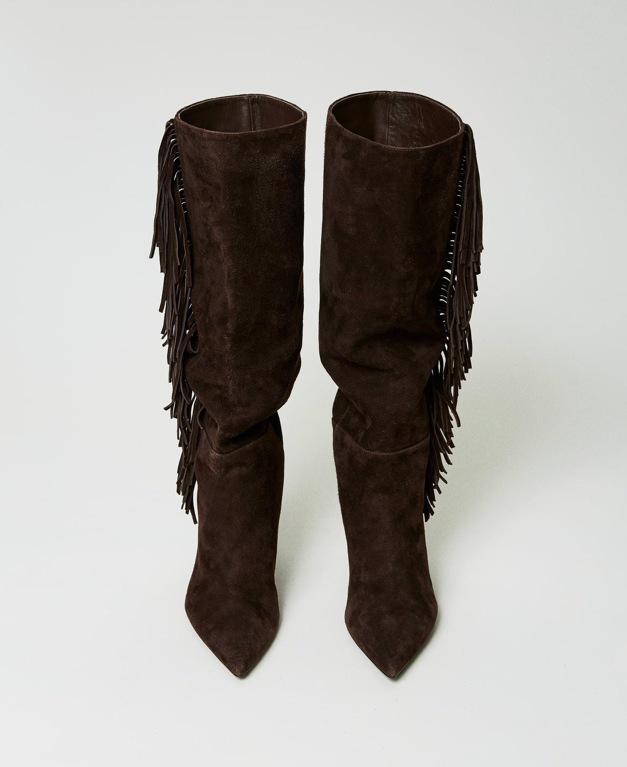 Suede boots with fringes Woman Brown TWINSET Milano