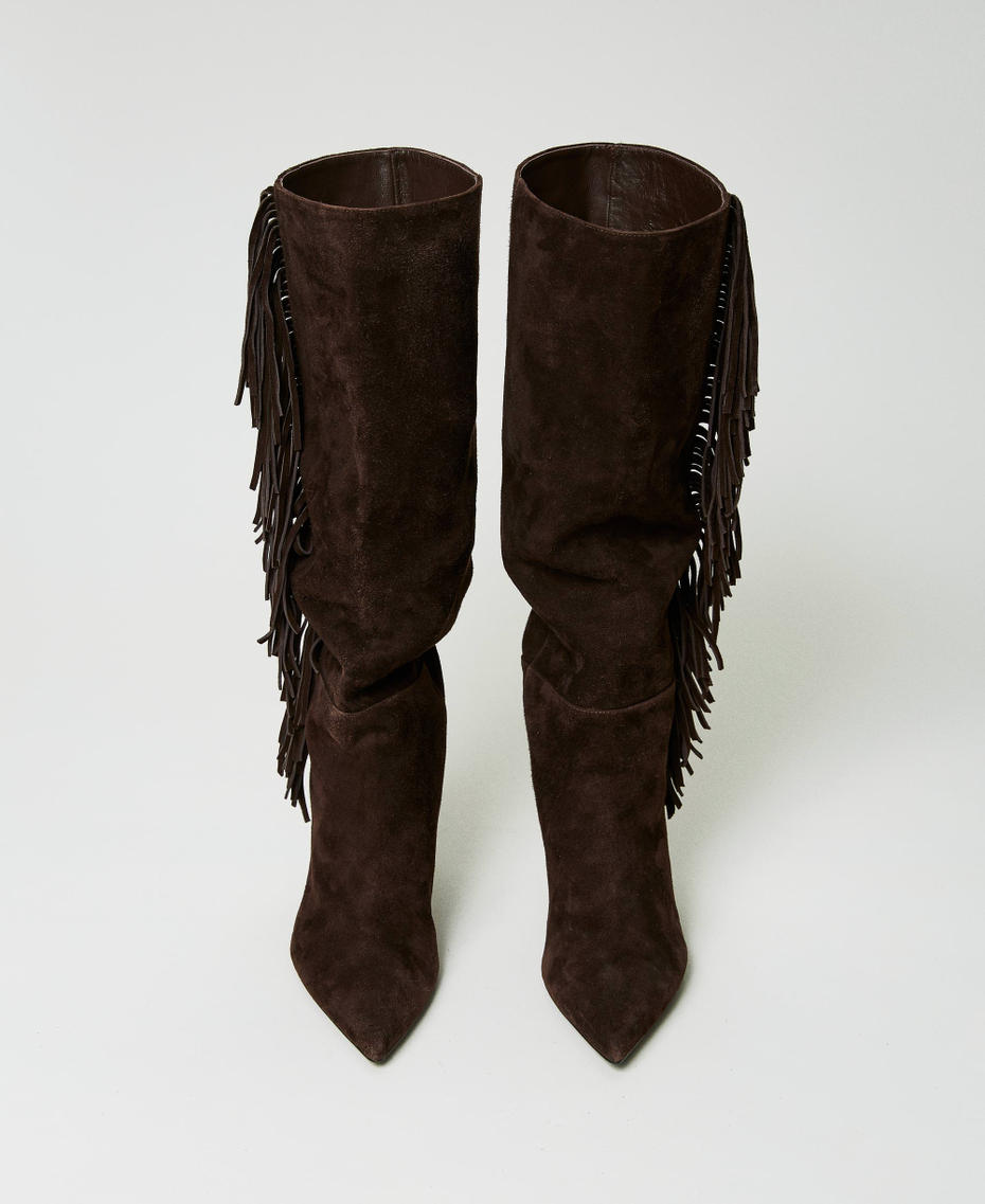 Bottes en cuir velours avec franges