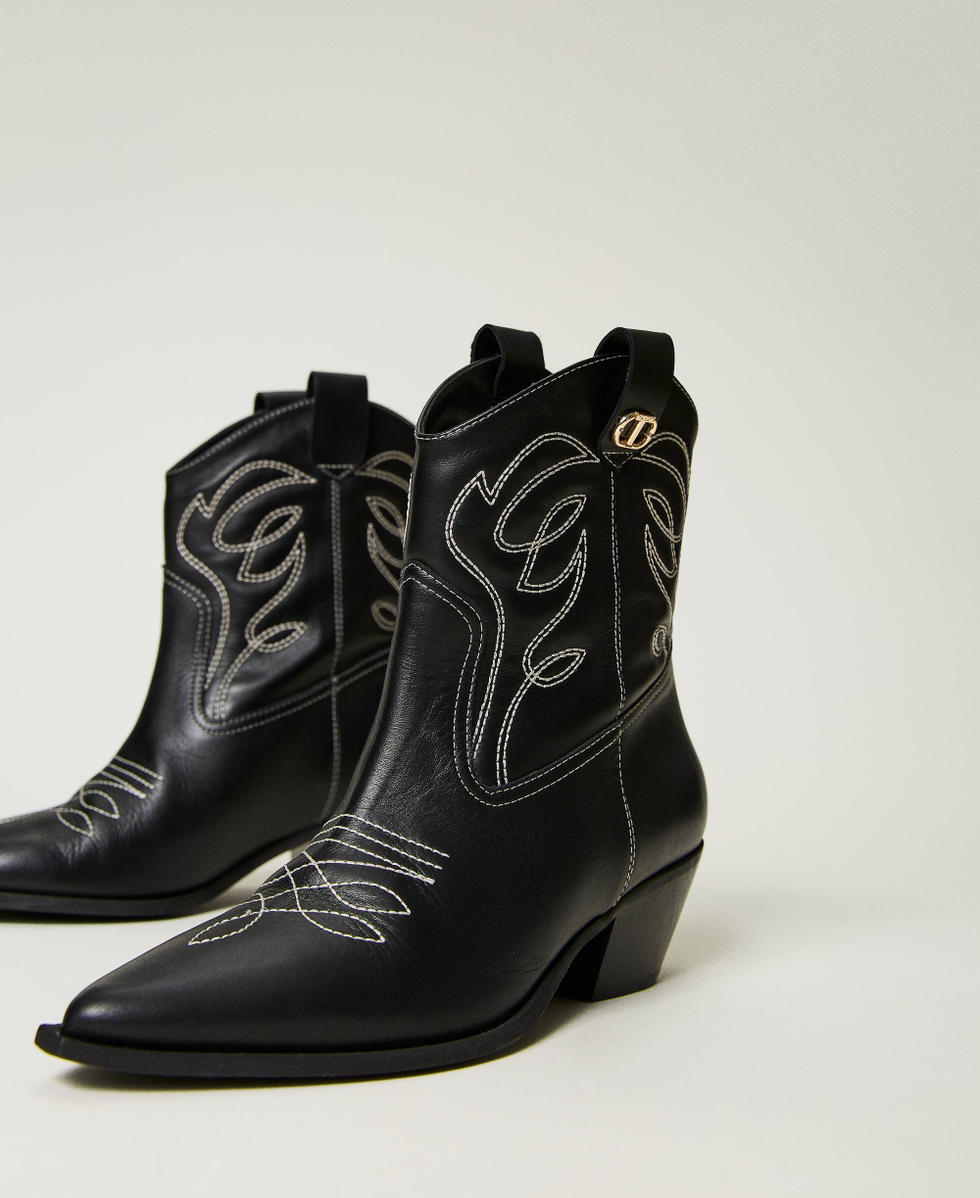 Stivaletti texani in pelle con decorazioni Donna Nero TWINSET Milano